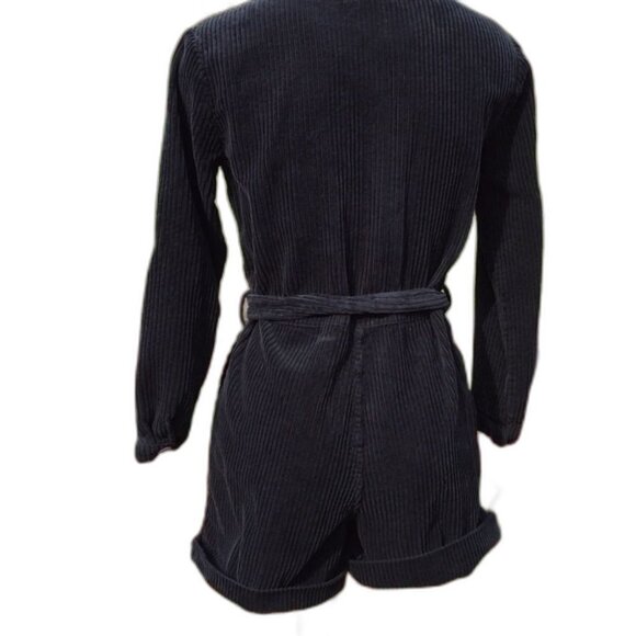 Zara Black Corduroy Long Sleeve Collared Romper with Belt Size 13-14 - Picture 3 of 11